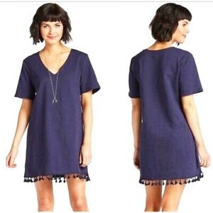 Anthropologie Sunday In Brooklyn Navy Blue Dress Short Sleeve Tassels